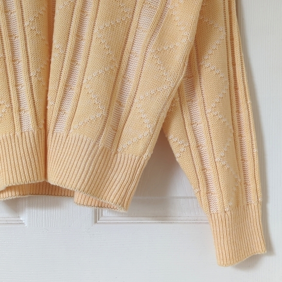 Par Four 90's Vintage Funky Jacquard Knit Crewneck Sweater Pastel Yellow Large - Picture 7 of 10